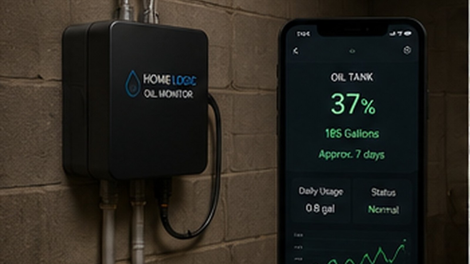 Heating oil monitoring system showing tank level